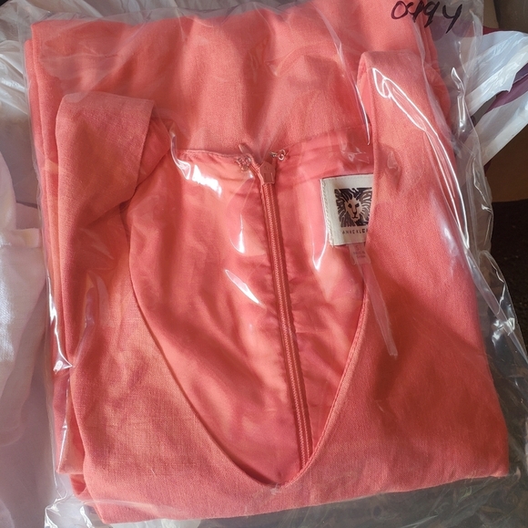 Anne Klein Sleeveless A-Line Dress V-Neck Back Zip Coral  linen Size Small - Picture 10 of 10